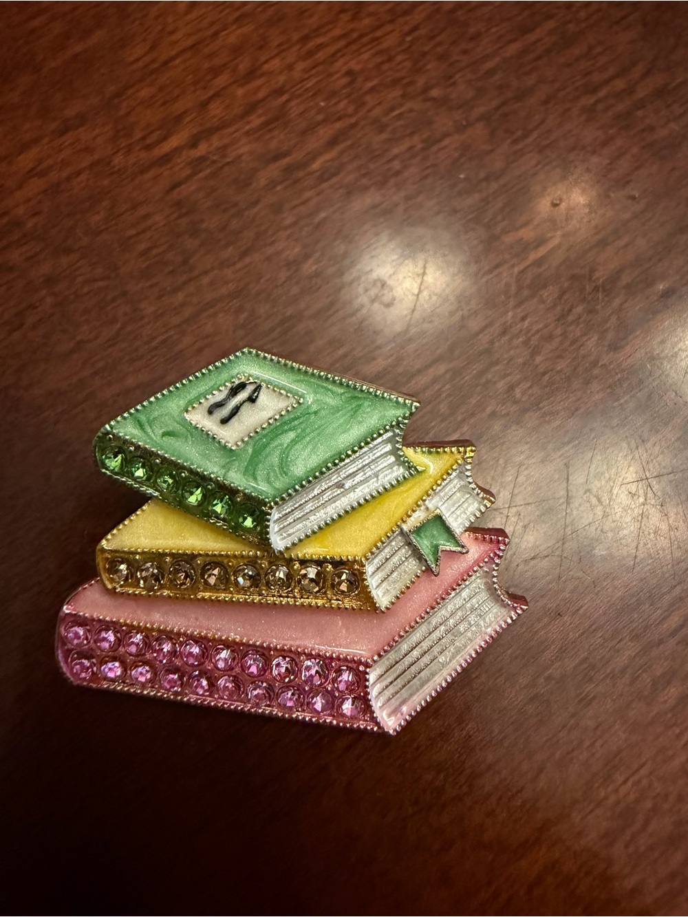 Stacked Gemstone Book Brooch in Pink, Yellow & Green